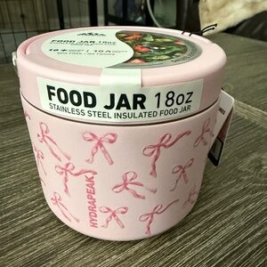 NWT Hydrapeak Stainless Steel Food Jar 
Pink Bow Ribbon 
18oz food storage jar